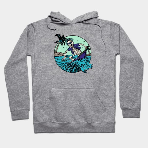 Colorful Skeleton Surfer Riding a Wave Hoodie by SLAG_Creative